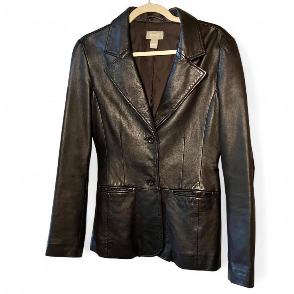 Vintage Old Navy Genuine Leather Dark Brown Button Down Jacket